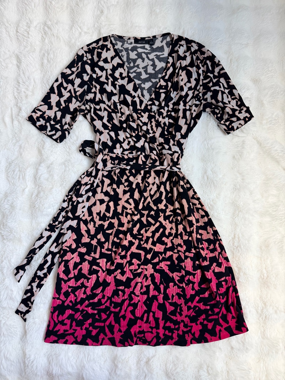 Apt. 9 Pink and Black Ombre Abstract Wrap Midi Dress